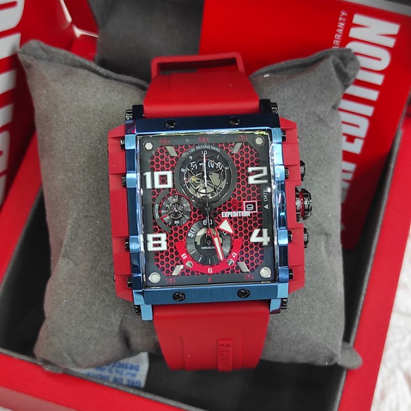 JAM TANGAN PRIA EXPEDITION E 6757 / E6757 RUBBER NEW RED NAVY