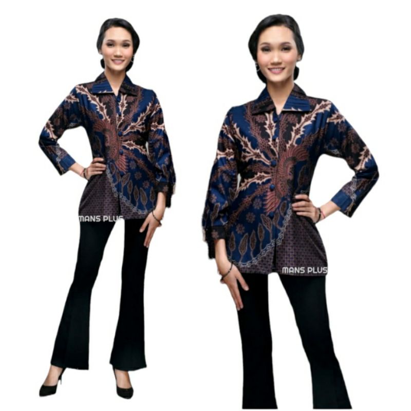 Blouse Wanita Jumbo Lengan Panjang XXL-XXXL Atasan Batik Kemeja Wanita Big Size Seragam Batik Kantor Wanita KSR-Br