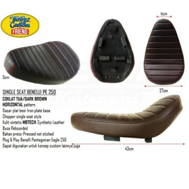 Jok Single Seat Benelli PE 250 Horizontal Coklat Tua
