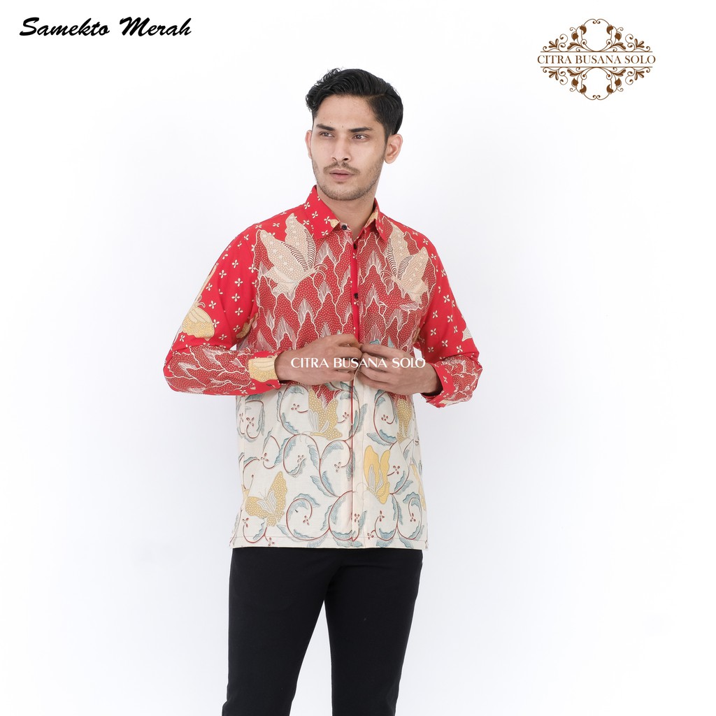 SAMEKTO MERAH Kemeja Batik Pria Full Furing Regular Fit Bahan Katun Primisima