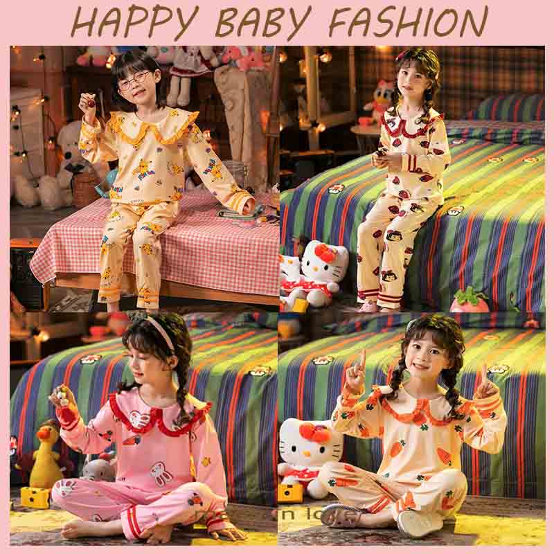 【Happy Baby】3-11 Tahun S-01 Piyama Setelan Baju Tidur Anak Perempuan Cewek Karakter  Lengan Panjang Celana Panjang