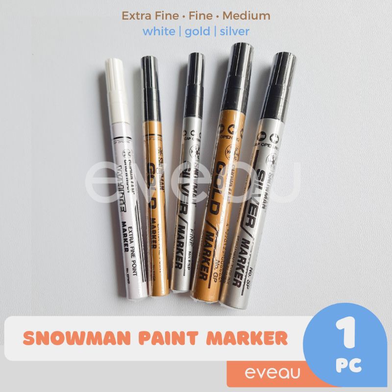

Spidol Snowman Paint Marker Gold Silver White Putih Permanen Extra Fine Medium Akrilik Plastik Kaca