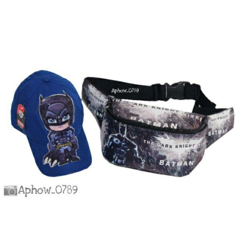 Tas selempang anak batman 2in1 tas waistbag anak batman + topi led anak