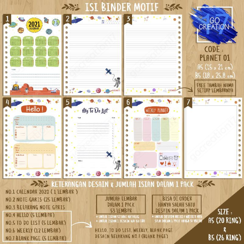 

Buku Planner isi Kertas Binder Motif Planet 01 Premium A5 ring 20 dan A5 ring 6