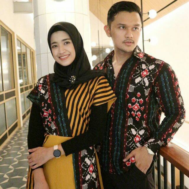 Couple Batik Seragam Dress Kemeja Loreng Mix Dayak