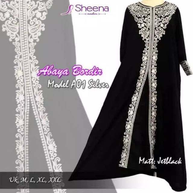 ABAYA Bordir SILVER Abaya Jetblack Saudi Bordir Gamis Abaya Jerblack