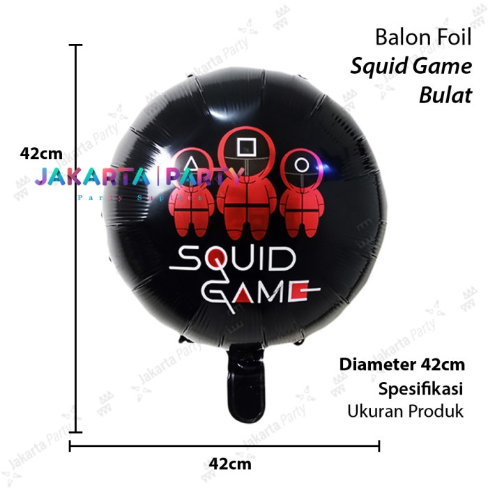 Balon Foil Bulat Squid Game Hitam / Balon Karakter Bulat