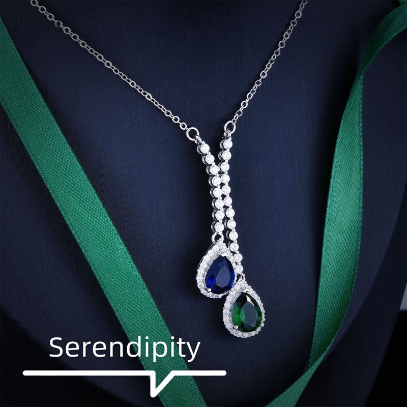 Kalung Wanita Dengan Liontin Sapphire Dan Emerald Bahan Zircon Untuk Pesta Pernikahan