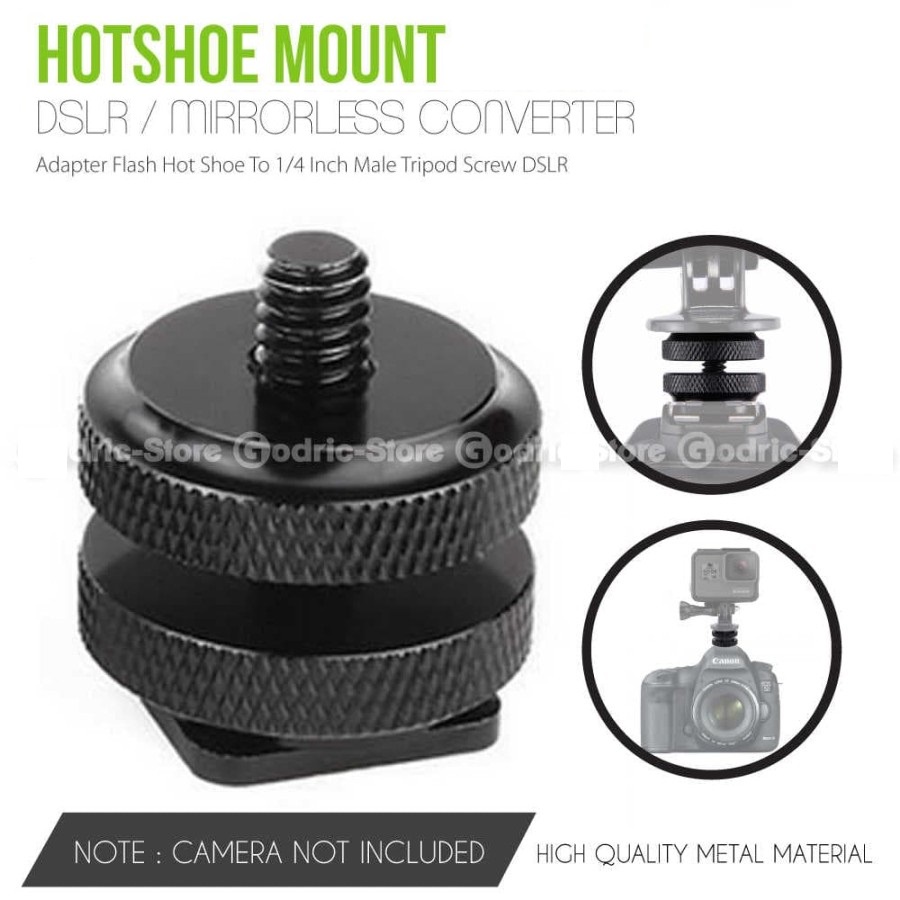 Action Cam Adapter Hot Shoe To 1/4 Inch Male Tripod Screw DSLR GoPro