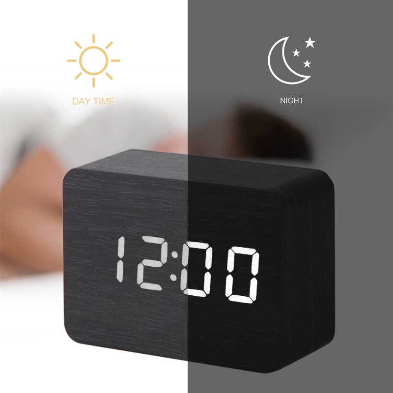 JAM MEJA KAYU ALARM LED WOOD JAM MEJA DIGITAL MOTIF &amp; TEMPERATURE / Wooden Clock / Electronic Clock