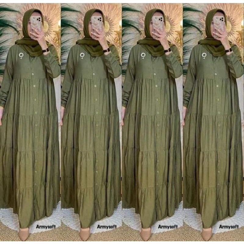 Gamis Susun Lomotif Polos Rayon Premium Dress Wanita Lengan Panjang Longdress Plain Bigsize LD 110 cm