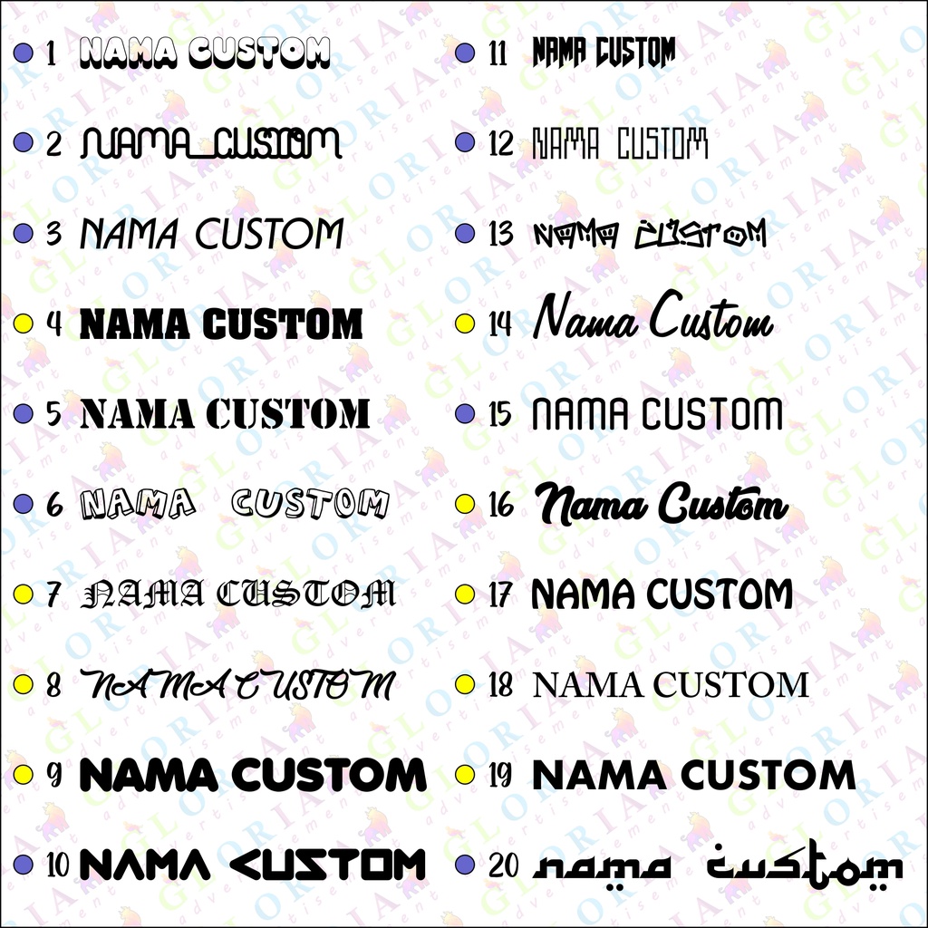 ( MIN. ORDER 5PCS) STIKER CUSTOM NAMA  /  BANYAK PILIHAN FONT WARNA DAN LOGO SOSMED SEMUA ADA LENGKAAPPP !!!