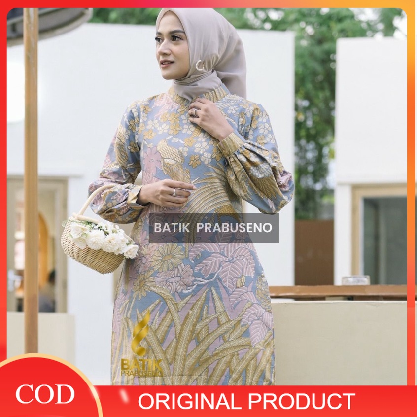 Batik Prabuseno Original Motif  ADRIANA Tunik Batik Wanita Lengan Panjang Terbaru 2022 Model Atasan Kekinian Elegan Modern Katun Premium Lapis Furing Trikot Bisa COD Baju Seragam Kerja Kantor Guru