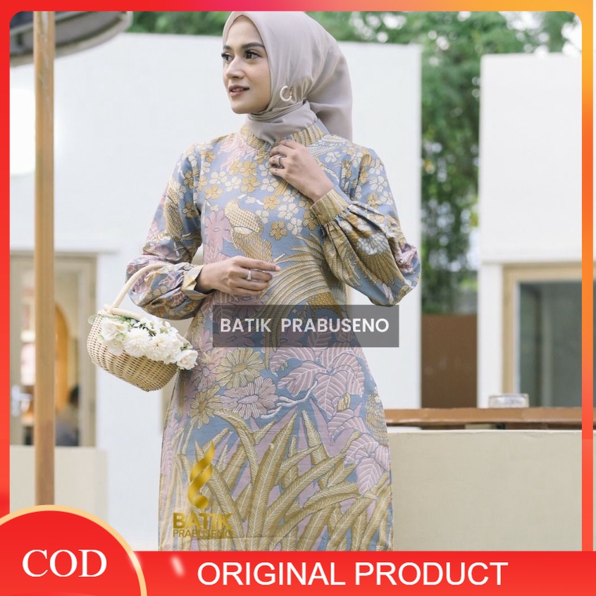 Batik Prabuseno Original Motif  ADRIANA Tunik Batik Wanita Lengan Panjang Terbaru 2022 Model Atasan 