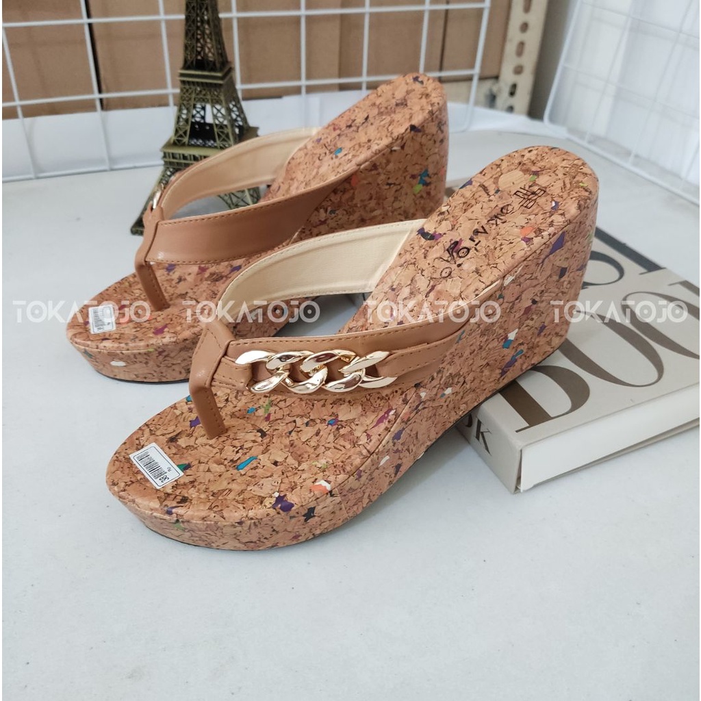 SANDAL WEDGES JEPIT AKSESORISRANTAI CANTIK ELEGAN TERBARU KEKINIAN KDM024