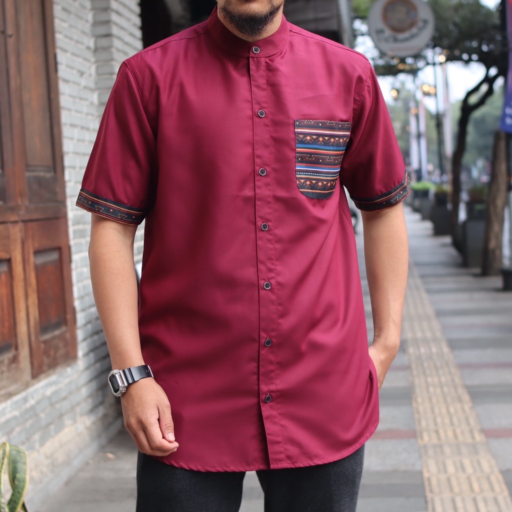 KEMEJA SONGKET BANA TOYOBO ABU-ABU MARUN NAVY PUTIH HITAM UK M L DAN XL