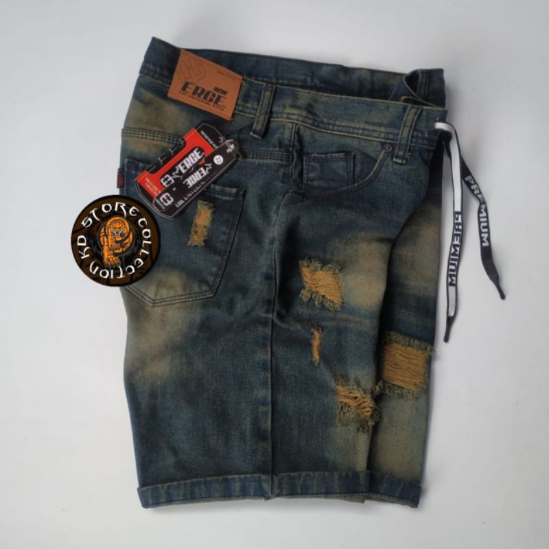 Celana jeans sobek pendek wisker premium distro