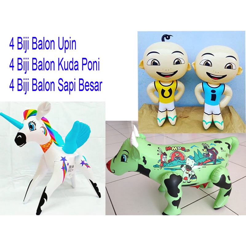 GROSIR 12 BIJI Balon Tiup CAMPUR UPIN SAPI BESAR KUDA PONI termurah – Promo Mainan Balon TIUP RANDOM