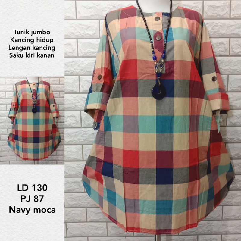 Tunik Jumbo Wanita LD 130 Motif Kotak / Atasan Jumbo Kotak Busui