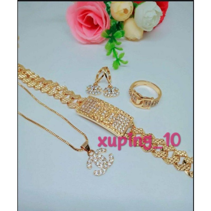 Set Perhiasan Lengkap Bermotif Chanel Xuping Permata COD