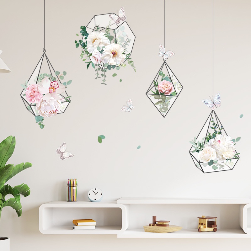 Stiker Dinding Motif Keranjang Bunga Tahan Air Dapat Dilepas Untuk Dekorasi Rumah