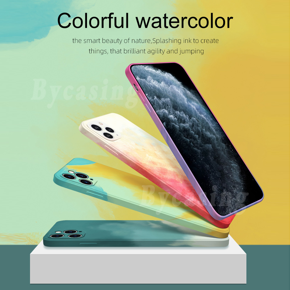 Colorful Liquid Silicone Case for Realme C15 C12 C11 C3 Realme5 5i 6i A53 A5S A12 R9 F1 PlusReno 5 Watercolor Painted Anti Dirty Soft TPU Back Cover BY