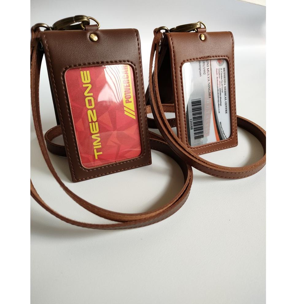 

Jqm95 Name tag kulit asli 2 muka nametag magnet id card holder koper plus tali gantungan design termurah .,,.,.,