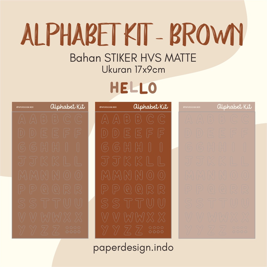 

ALPHABET BROWN STICKER SET STIKER LUCU TEMPELAN SCRAPBOOK, CASE HP, DLL