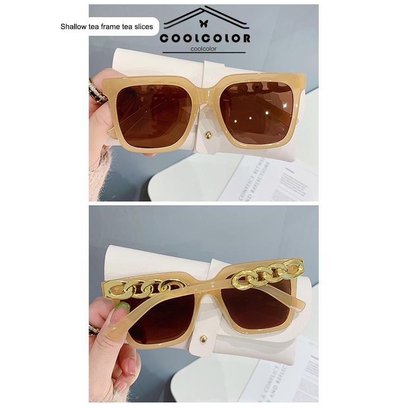 COD❤️Kacamata Wanita Street Shooting Desain Rantai Persegi Bingkai Besar Retro Lensa Bening Fashion Import Eyeglasses Optical Sunglasses Ready Stock