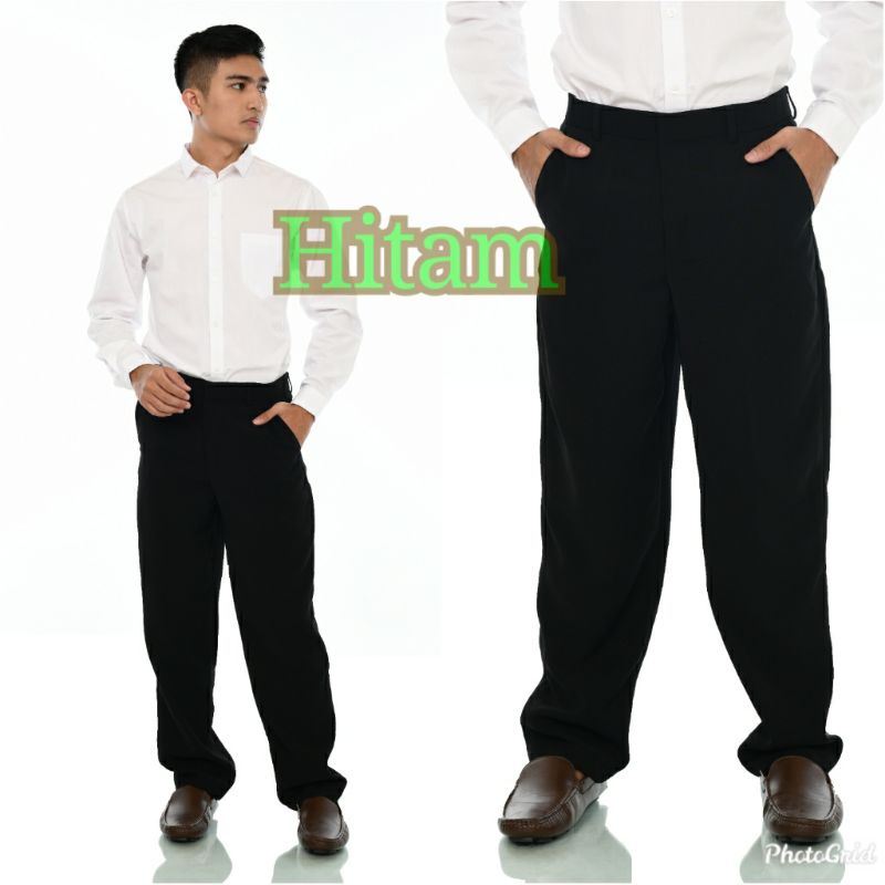 Celana bahan kain hitam laki laki | bawahan formal resmi kondangan cowok black formal pants