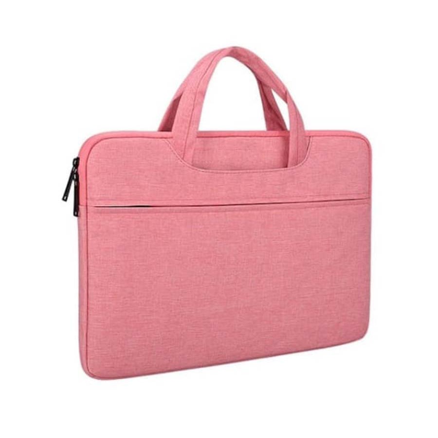 Tas Laptop Softcase Nylon Jinjing Zipper 15 inch pink