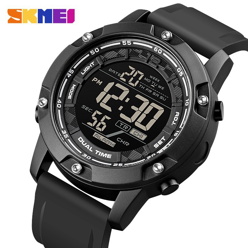 SKMEI 1762 Tahan Air 10Bar Jam Tangan Olahraga Digital Pria Tali Silikon Stopwatch LED Elektron