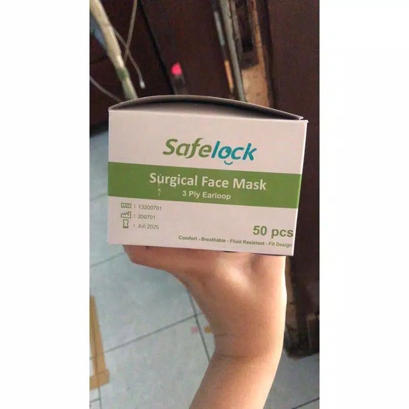 MASKER SAFELOCK EARLOOP &amp; HEADLOOP/SURGICAL FACE MASK/3 PLY ISI 50