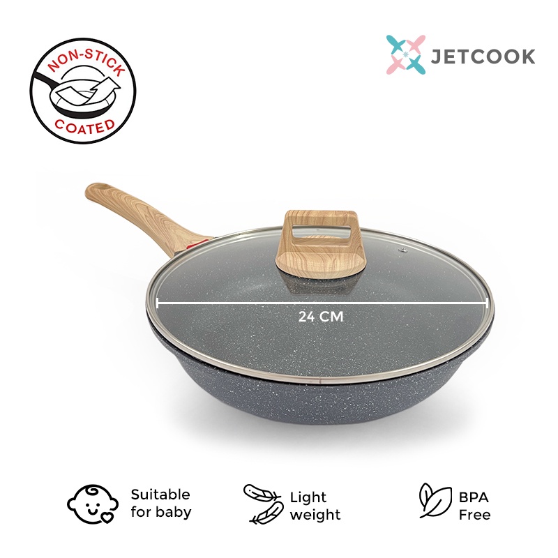 JetCook Wajan / Panci Penggorengan Granit Anti Lengket Premium Quality dengan Tutup - Frying Pan 24cm / 28cm