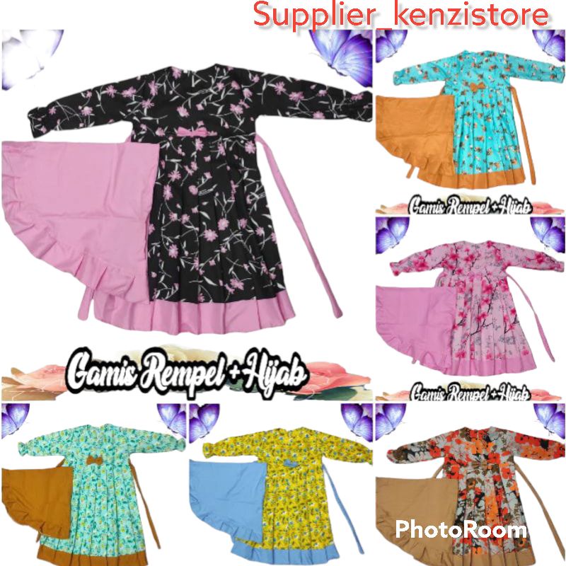 Supplier_kenzistore - Gamis Anak perempuan/gamis Rempel anak/baju muslim anak perempuan +hijab