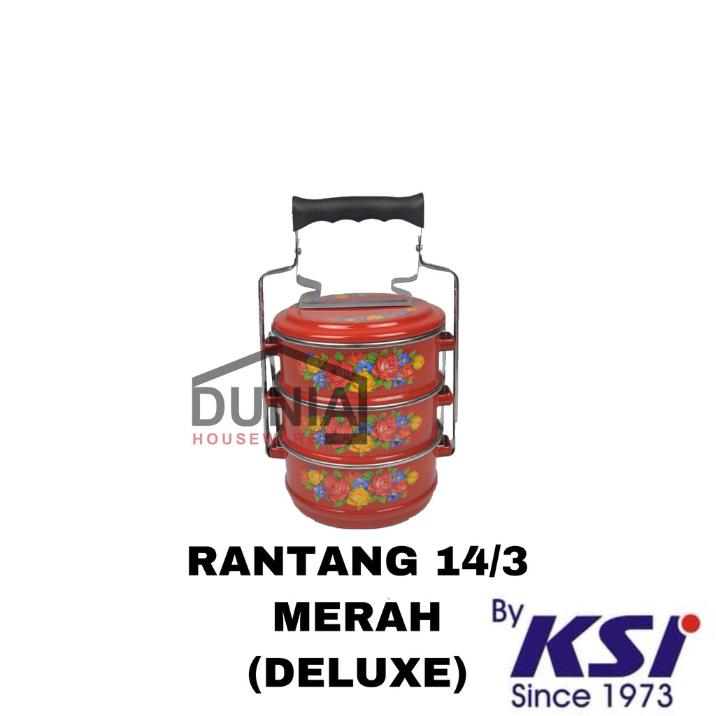 Rantang Susun 3 Diameter 14 CM / Rantang Ideal / Rantang Enamel Susun (DELUXE MERAH)