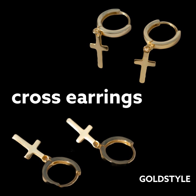Anting salib  emas / anting pria bahan stainless steel
