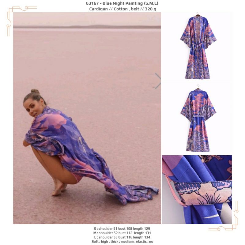 Outer panjang jumbo kimono biru motif bunga