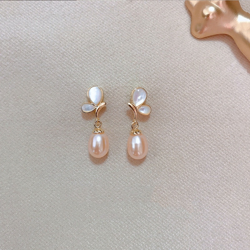 Anting Juntai Bentuk Kupu-Kupu Hias Mutiara Warna Pink Untuk Wanita Butterfly
