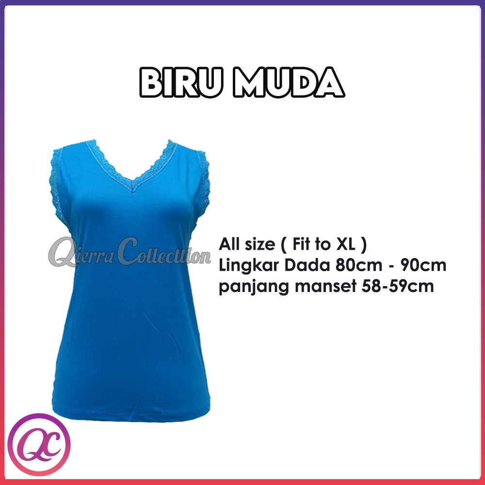 Tank Top Renda Kerah V Polos Warna All size Ready Stok-Biru muda