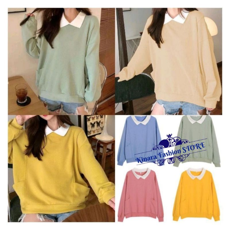 Lutest Oversize Sweater Kerah Wanita Bahan Fleece Korean style