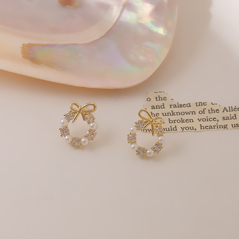 S925 Korea busur Mutiara wanita kecil dan sederhana rasa desain anting-anting anting-anting anting-a