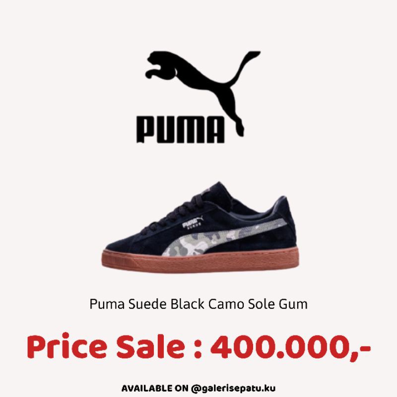 Sepatu Pria Puma Suede Black Camo Sole Gum