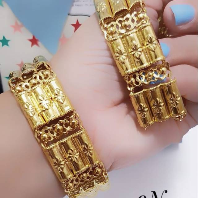 Gelang bambu tingkat lapis emas 24 K