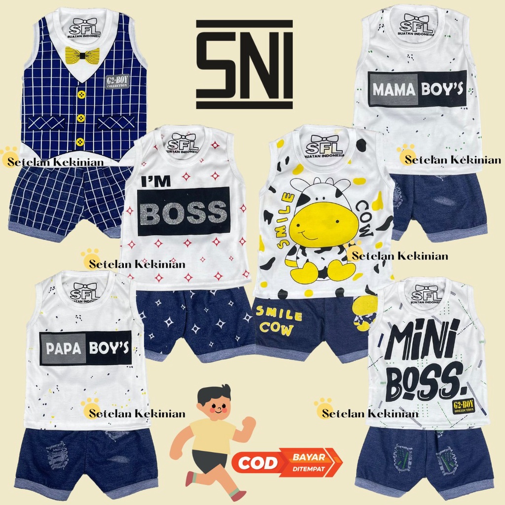 [SINGLET] Setelan Singlet Anak Laki Laki 0-12bulan Set Baby Boy Lekbong Singlet Baby Set Singlet Rompi Papaboy Mamaboy Miniboss