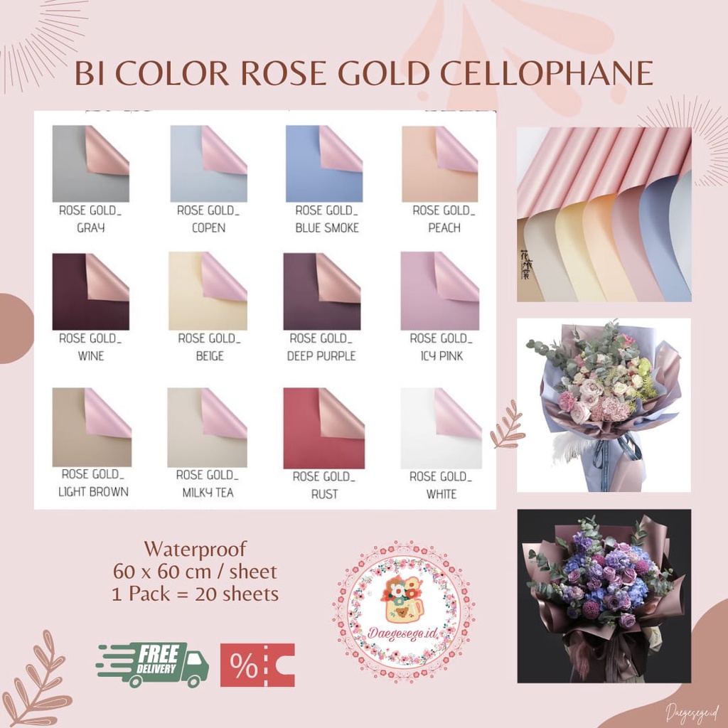 

[1 LEMBAR] FLOWER WRAPPING BI COLOR ROSE GOLD CELLOPHANE WATERPROOF ECER | KERTAS CELLOPHANE KERTAS BUKET BUNGA HAND BOUQUET WRAPPING PAPER KERTAS KADO