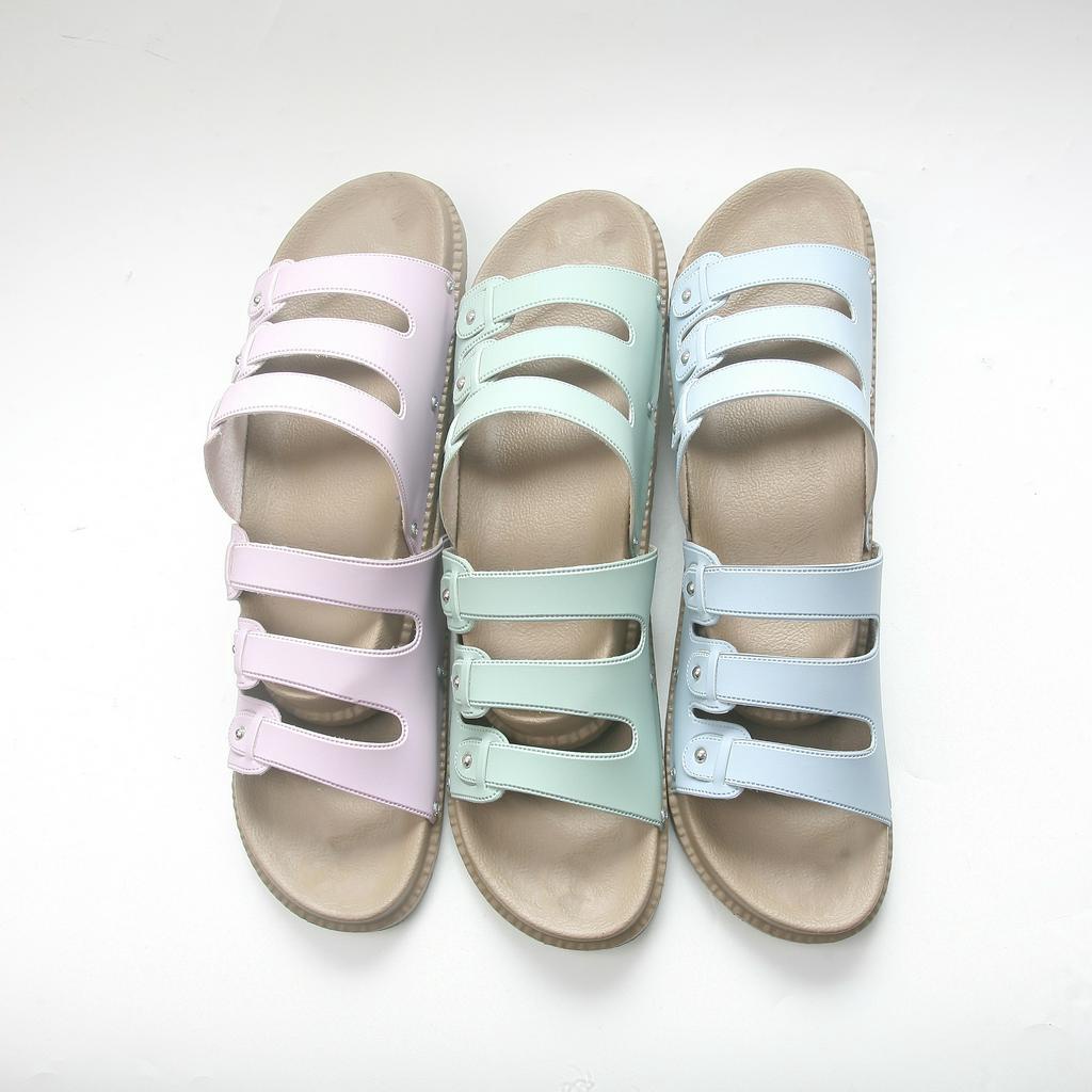 SANDAL WANITA PLATFORM BAN TIGA KOKOP SELOP WARNA PASTEL