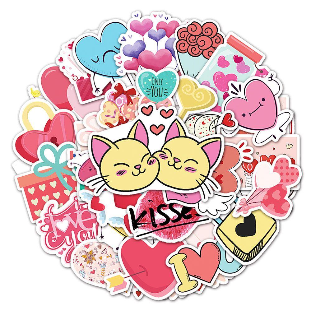Lanfy Stiker Hari Valentine 50 Pcs Label Dekorasi Laptop Motor Sekolah Kantor Perlengkapan Koper Skateboard Valentine Hari Animel Stickers