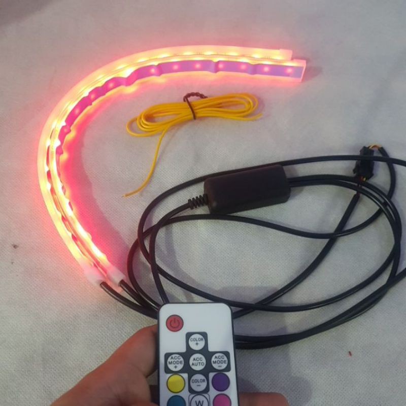 Lampu Alis RGB Drl Flexibel Slim RGB Remote Rubah Warna 30 Cm