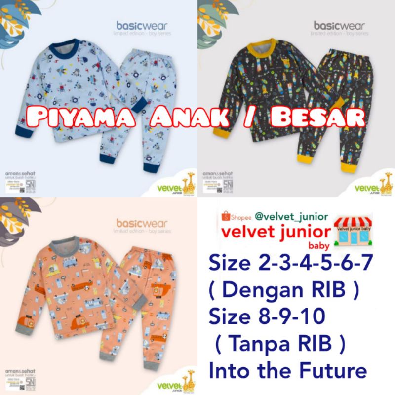 Velvet Junior Size 4 &amp; 5 (3 setel) Piyama Besar (1).